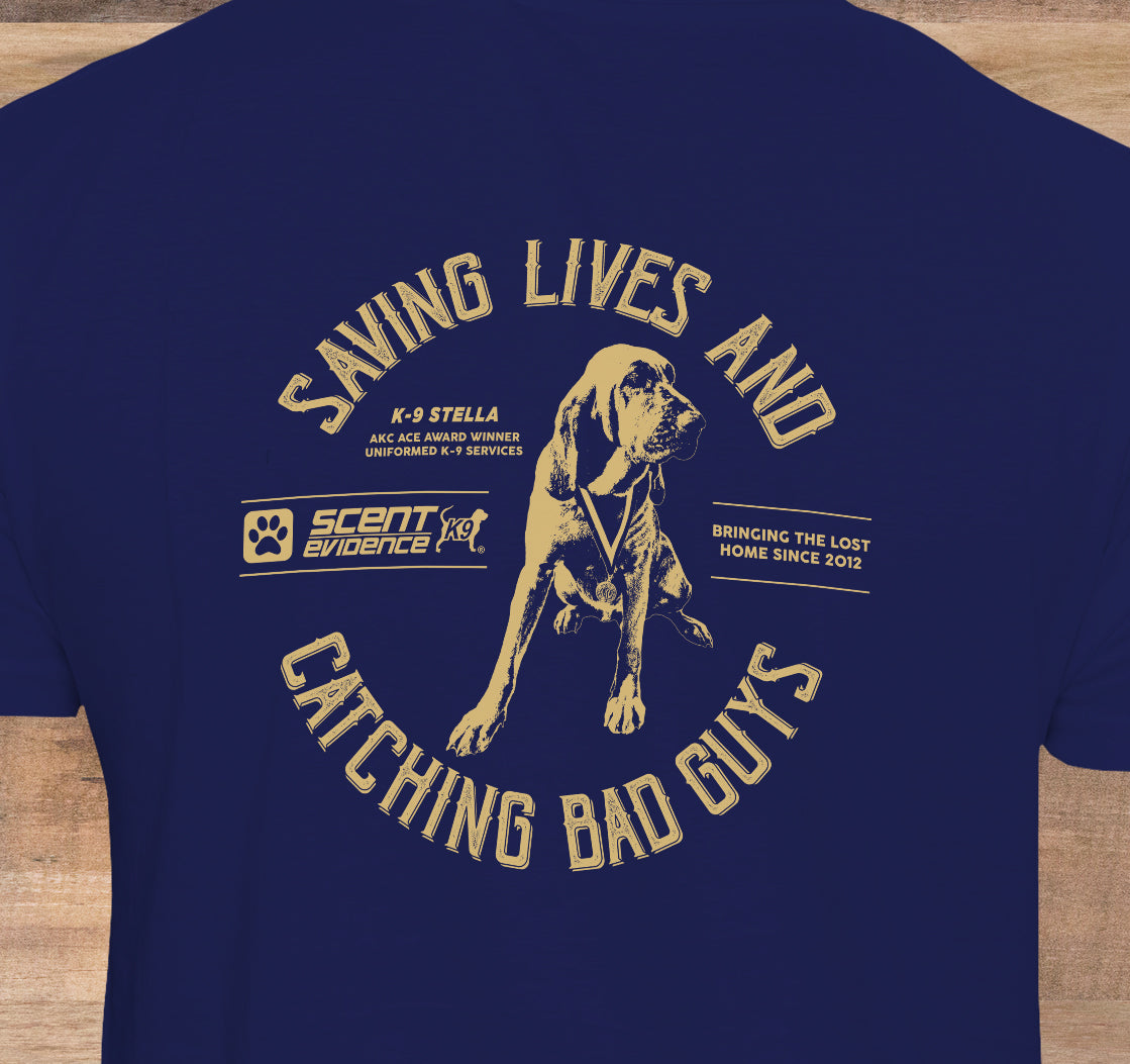 Saving Lives and Catching Bad Guys T-Shirt – AKC ACE Award Winner Stella Edition